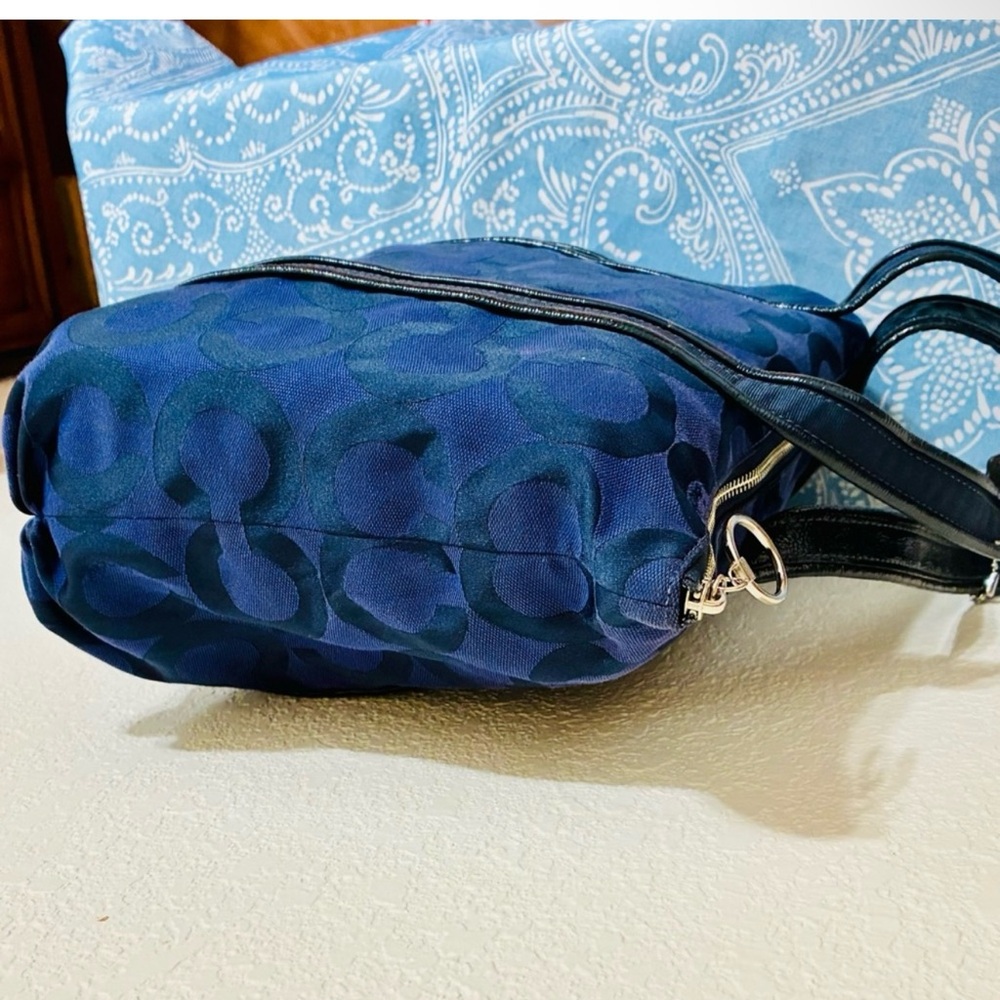 Coach Poppy Navy Blue Signature Nylon Tote - Picture 4 of 9